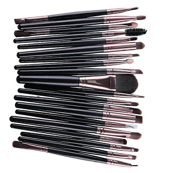 UBIUO 20 kpl kosmeettisia luomiväri-, eyeliner-, kulmakarva-, huuli-, nenä-, meikkivoide- ja puuterisiveltimiä (kahvi+musta)