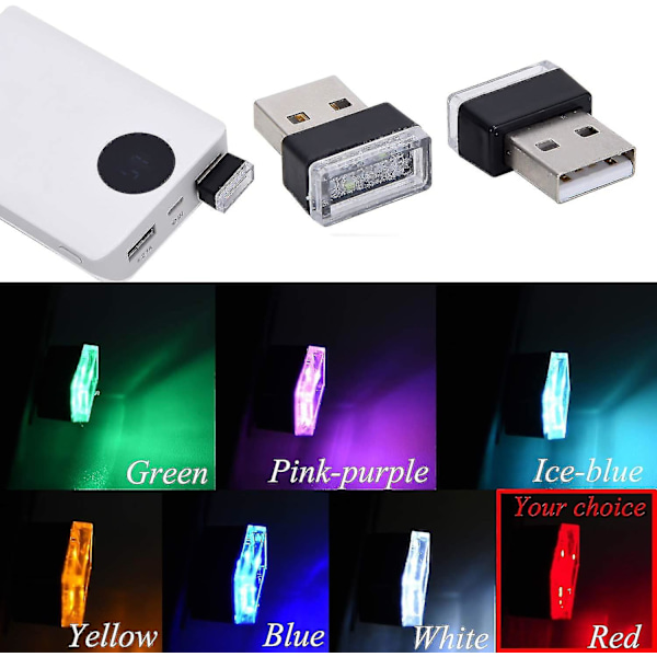 2 kpl punaisia universaaleja mini-USB LED-tunnelmavaloja auton sisätiloihin, tavaratilaan, punainen