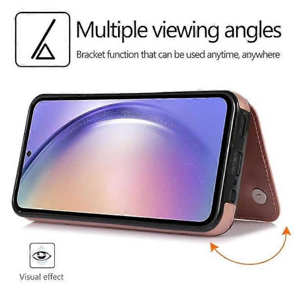 Kompatibel med Samsung Galaxy A54 5G Kortholder Telefon Cover PU Læderbelagt TPU Støtteben Etui PinkGold