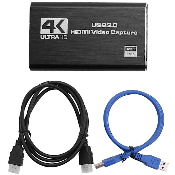 Audio Video Capture Card, 4K USB 3.0 Capture Adapter Videokonverter för Gaming Streaming Live Broa