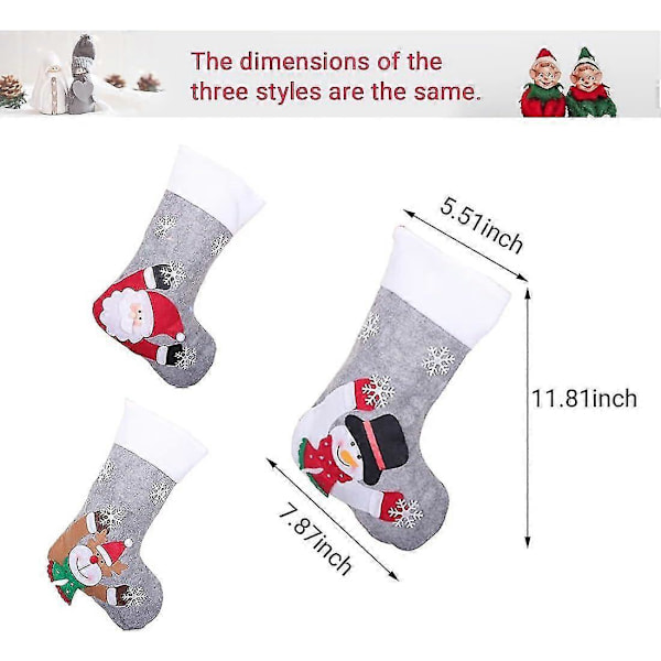 Julstrumpor 3 st Julstrumpor Presentpåse Med Led-ljus Jultomte Snögubbe Ren