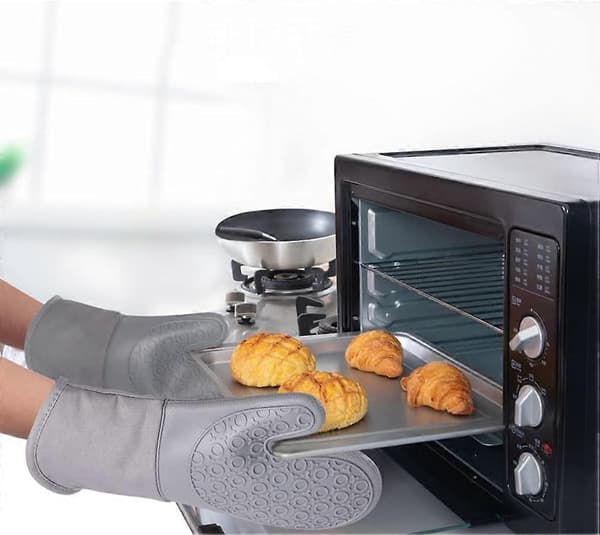 Ugnsvantar Silikon Ugnsvantar Värmebeständiga Halkfria Grillhandskar Bomullsfoder Ugnsvante för Grillning, Matlagning, Bakning, Mikrovågsugn (Grön) ZeGoods