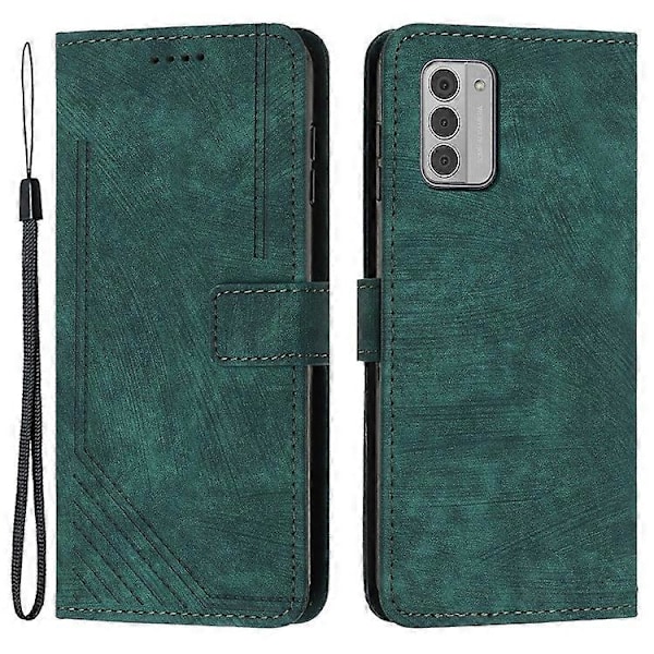 Kompatibel til Nokia G42 telefoncover med prægede linjer, hudvenlig pung TPU+PU læder etui med stativ Green