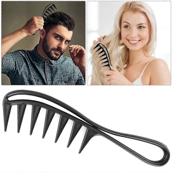 2 Stk. Bredtandet Kam Krølle Haj Kamme Hårstyling Tilbehør Professionel Salon Afro Grov Kam Anti-Statisk Holdbar Sort 19*5CM