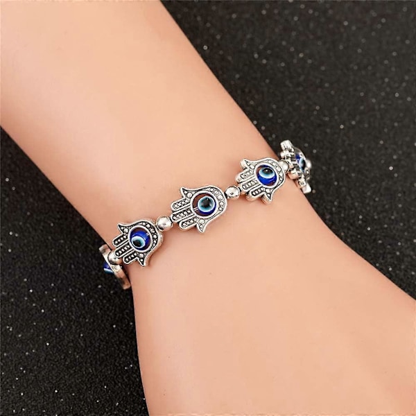 Ondt Øye Hamsa Hånd Armbånd for Beskyttelse og Lykke, Håndlagde Lenkearmbånd for Kvinner Menn Tenåringsgutter Jenter Amulett Smykker
