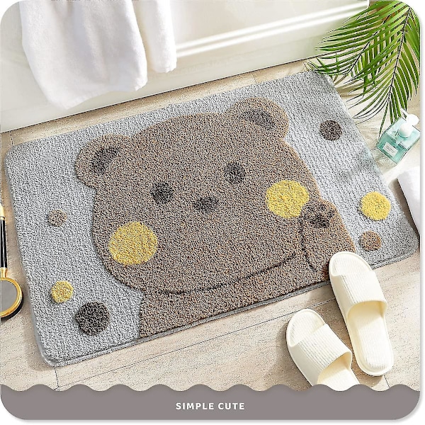 Kylpyhuonematto 19,6" X 31,4" Liukumaton eläinkylpymatto Pehmeä suihkumatto Pehmeä mikrokuituliina vettä imevät paksut shaggy lattiamatot, konepestävä, karhu Bear 19.6in x 31.4in