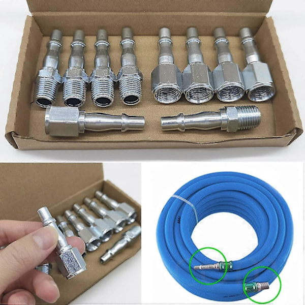 10 stk. Luftkompressor Slangefittings, 1/4 tomme Luftledningsstik, Luftkobling og Stiksæt Koblinger Stik Han Hun