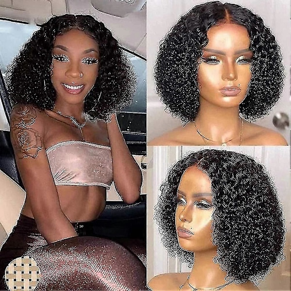 Deep Wave Kort Parykk, Brasiliansk Krøllete Jomfru Menneskehår Parykker Kort Bob Krøllete Parykk Front Closure Kort Parykker Svart