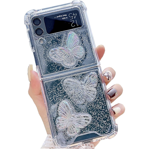 Galaxy Z Flip 3 Gjennomsiktig Deksel, Mykt Gjennomsiktig Fleksibelt Gummi 3d Sommerfugl Glitter Deksel Jenter Kvinner Glitter Støtsikkert Beskyttelsesdeksel For Samsung Galaxy Z F