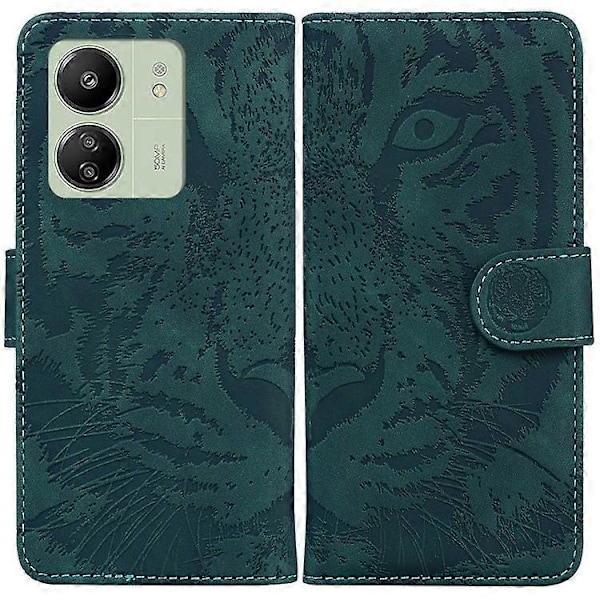Kompatibelt Skal för Xiaomi Redmi 13C 4G / Redmi 13C 5G / Poco C65 4G PU Läder Tiger Mönster Telefonfodral Green