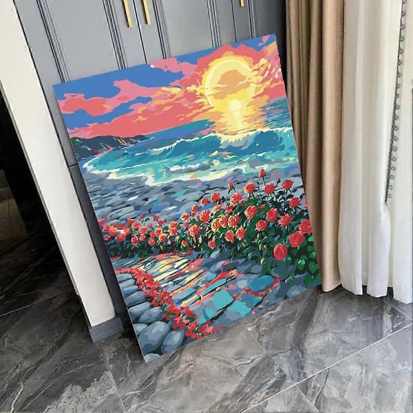 DIY Digital Oljemålning Efter Nummer Landskapsmålning Canvas Med Ram Barnleksak A