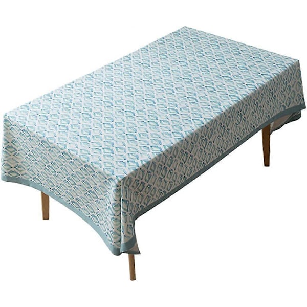 Geometrisk Tryckt Duk Tjock Bordsduk Långt Bordsöverdrag för Kök Matsal, Fest, Högtid, Picknick, Buffé (Blå, 140x220 cm)