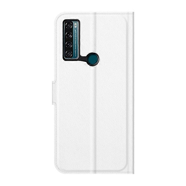 Litchi Tekstur PU Læder Etui Flip Stand Stødsikkert Telefoncover med Pung Kompatibel med TCL 20 SE White