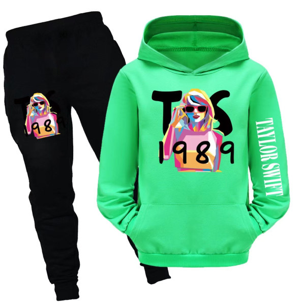 Pojkar och flickor taylor swift barnkläder väska sweatshirt + byxor kostym set green 150cm