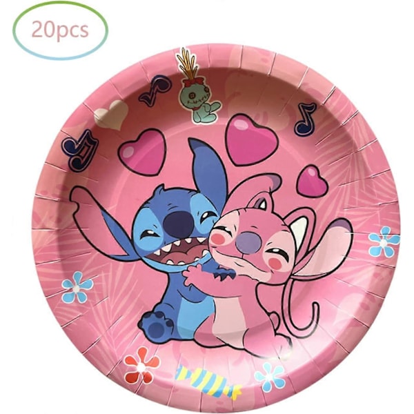 Rosa Lilo og Stitch Bursdagsfest Utstyr, 20 Tallerkener og 20 Servietter, Lilo og Stitch Tema Bursdagsfest Dekorasjoner for Jente