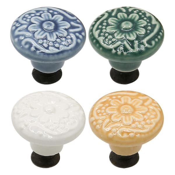 Keramiska dörrknoppar runda för garderober och sovsalar Enkelt hål 3,4X3,4CM 4-pack