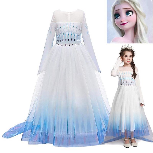 Frozen 2 Elsa Prinsessa Tylli Mekko Pitkähihainen Gradientti Puku Lapset Tytöt Halloween Joulu Cosplay Juhlaesitys Fancy Pue Gradient Blue 5-6 Years