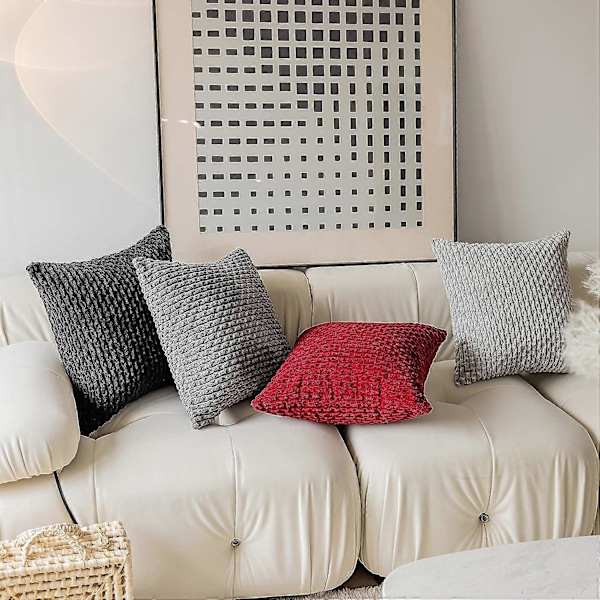 Pudebetræk Fløjlsbukser Firkantet Pude Betræk med Striber Betræk til Soveværelse Sofa Stue Sofa, Sæt med 2, 45x45 cm, Sort