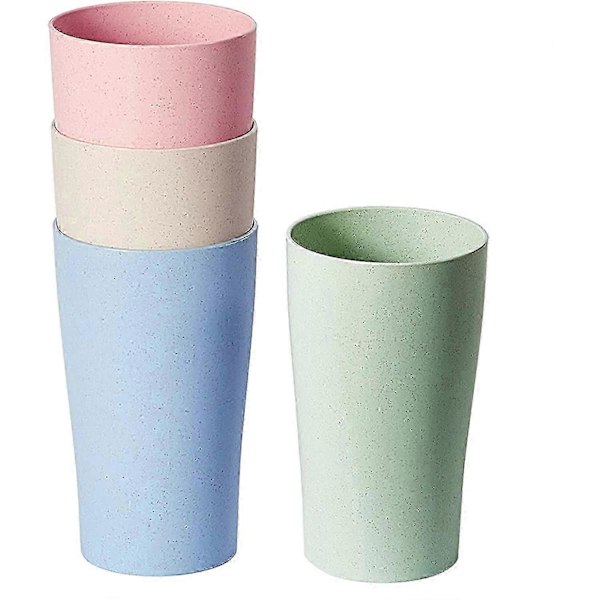 Okrossbar återanvändbar vattenkopp, 38 cl vetehalm-tumbler barnkopp, miljövänlig vattenkopp för kök, 4-delars set, kan användas i
