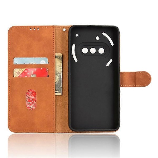 Kompatibel med Nothing Phone (3a) Læder Etui Hudfølelse Anti Drop Wallet Flip Telefon Cover Brown