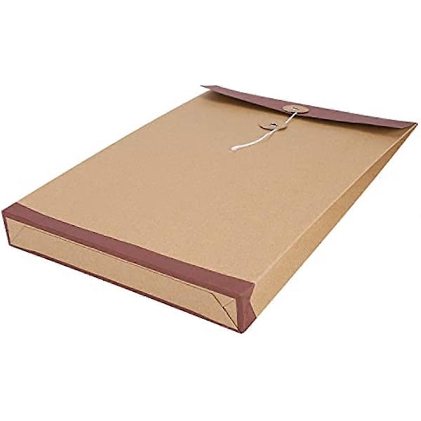 10 stk. Store A4 Kuverter med Kile Kraft Papir Dokumentmapper Foolscap Selvforseglende Genbrugsposer Stærke Manila Kuverter med Snor og Spændeskive