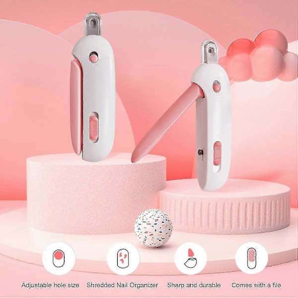 Kattnagelklippare med justerbar öppning, klotång för hundar med 4 växlar & nagelfil, säker nagelklippare för husdjur (Rosa)