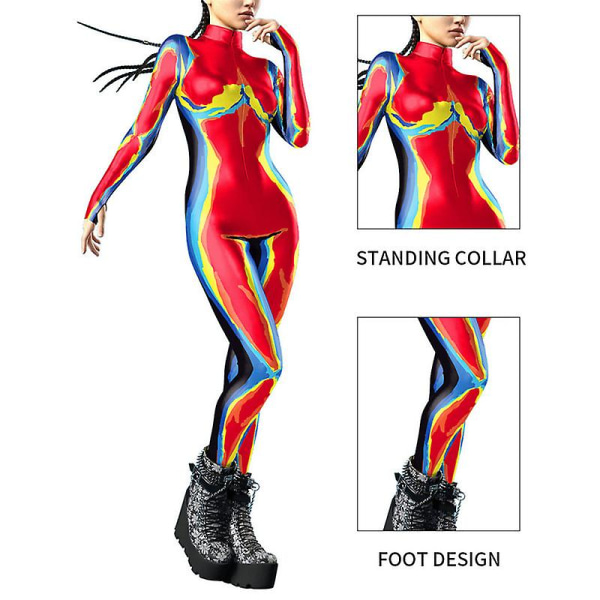 Naisten muoti 3D- thermal / printed cosplay-asu Halloween-juhla rave-body, jossa peukalonreiät style 1 XL