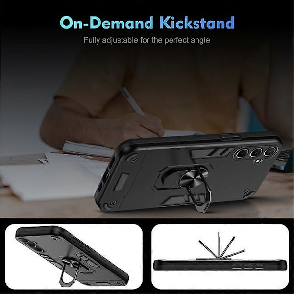 Kompatibelt Skal för Samsung Galaxy A56 5G PC+TPU Fallskydd Mobilskal med Ringstativ Black