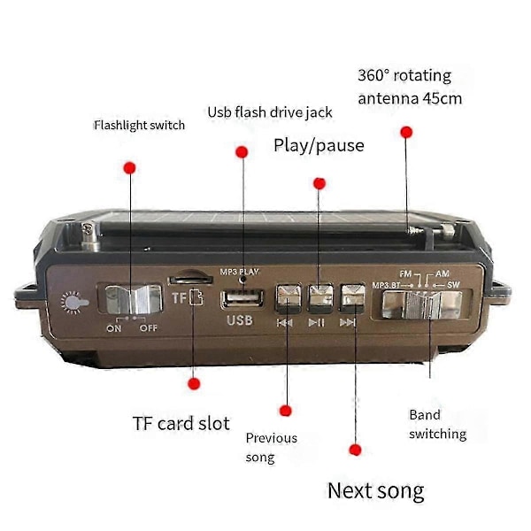 Radio Handvev Kraftgenerering Solladdning Trebands Bluetooth Kort MP3 Multifunktionsspel Radio