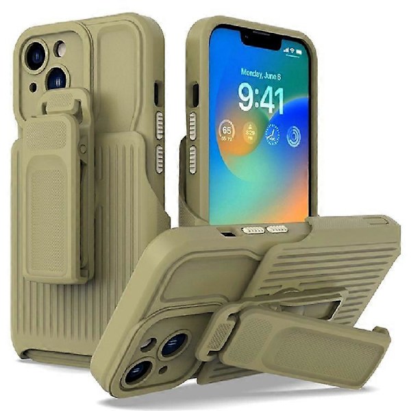 Explorer Series Kompatibelt För iPhone 13 Bakre Klämma Ställ Design PC + TPU Telefonskyddsfodral Fallsäkert Skal Yellow