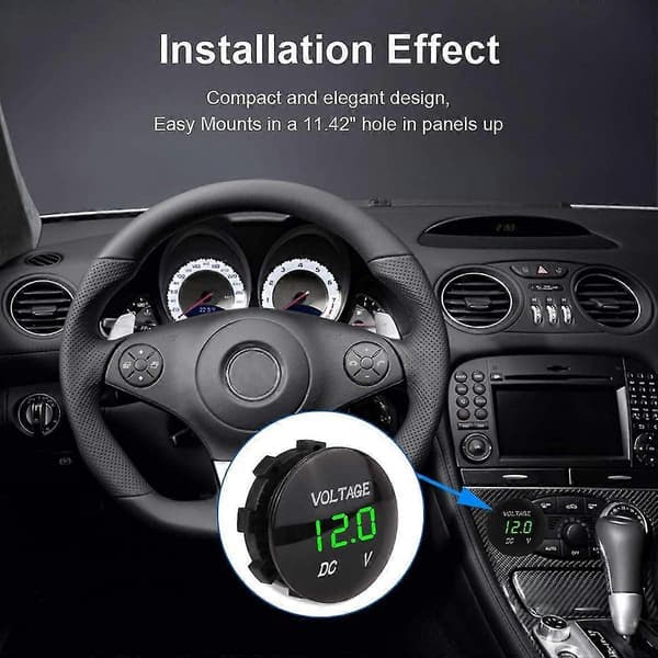 DC 12V-24V LED Digital Voltmeter til Bil, Motorcykel, Lastbil, Båd (Grønt Lys)