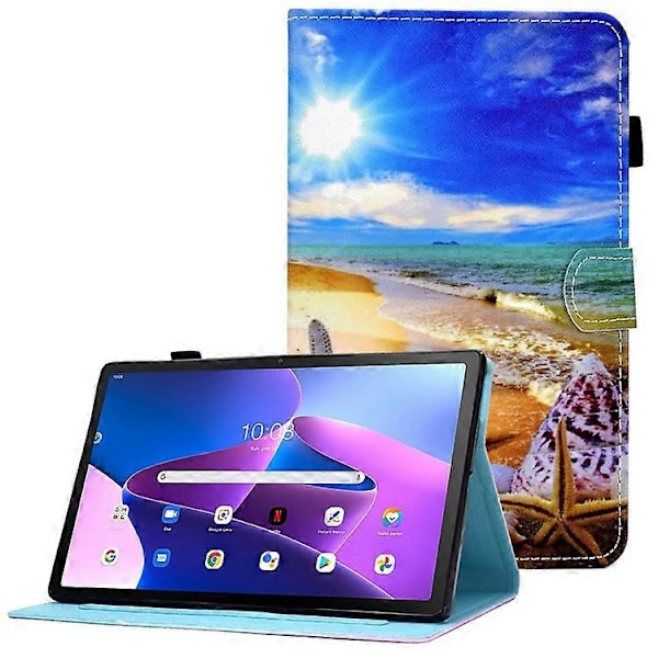 Sytt Mönster Tryck Läderfodral Kompatibelt För Lenovo Tab M10 Plus (Gen 3), Stötsäkert Ställ Kortplatser Skyddande Fodral Blue
