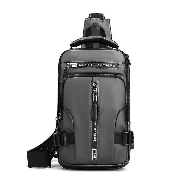 Menns Sling Crossbody Bag Anti-tyveri Bryst Skulder Messenger Ryggsekk Usb Port Grey