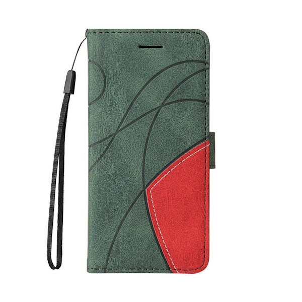 Yhteensopiva Xiaomi Redmi Note 14 4G (163.25x76.55x8.16mm) -puhelinmallille Nahkainen puhelinkotelo, jossa jalusta ja lompakko, kaksivärinen muotoilu Green
