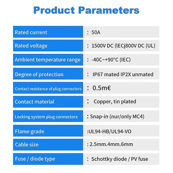 6 til 1 Solar PV-stik 1500v 50a parallelforbindelse