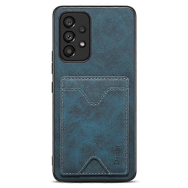 DENIOR Yhteensopiva Samsung Galaxy A53 5G Nahkapäällysteinen TPU-suojakuori Jalustalla ja Korttipaikalla Blue