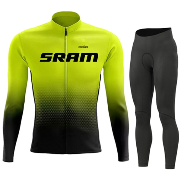 SRAM Pro Autumn Cycling Jersey Set Cykel Sportkläder Kostym MTB Uniform Ropa Ciclismo Road Bike Kläder Bicicleta Long Bib Byxor Orange XXL