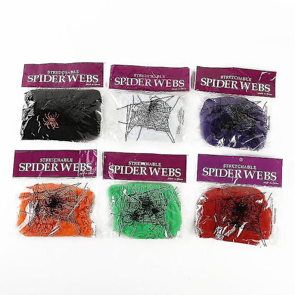 Elastisk edderkoppnett-partydekorasjon med 2 falske edderkopper - Halloween-dekorasjoner, Halloween-romdekor for en Halloween-fest, Halloween utendørs D bd