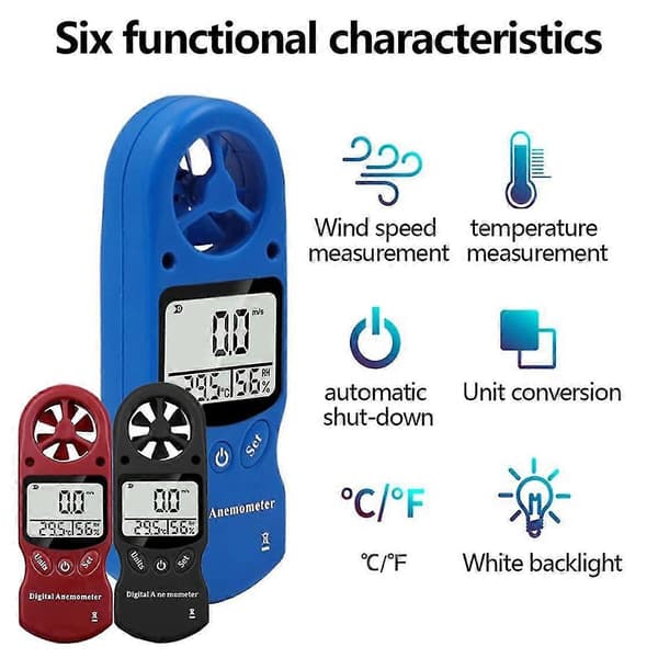 Hygrometer, drivhustermometer, havetermometer, digital anemometer LCD-display vindhastighedsmåler temperatur fugtighedsmåler sort