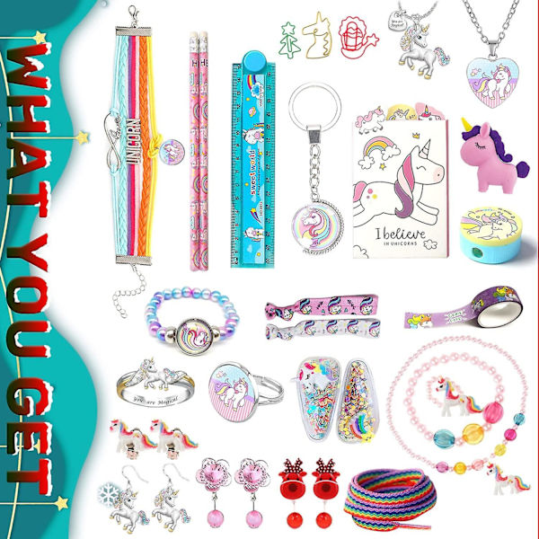 Unicorn Advent Calendar For Girl 2023 jul, 24 dagars nyheter presenter, Unicorn brevpapper, tillbehör, smycken, Countdown Days Style 1