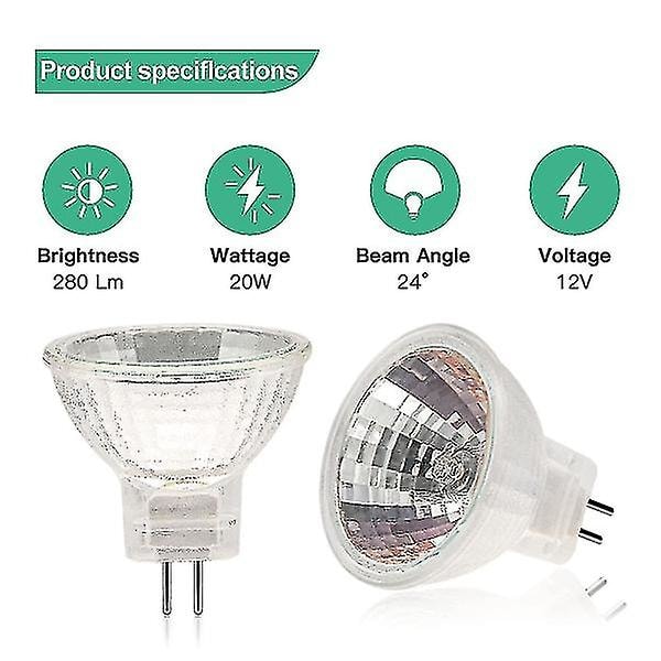 Mr11 halogenpærer (pakke med 12), Gu4 halogenpære 12v 20w, Mr11 Gu4 dimbar pæredeksel for taklampe