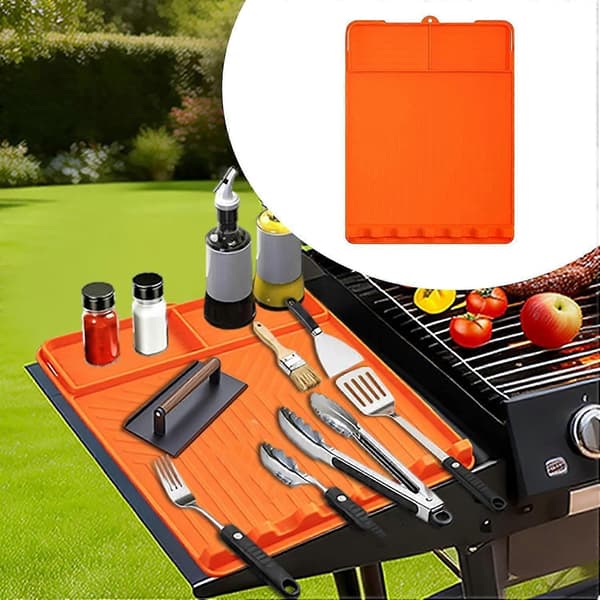 Varmebestandig grill sidehyldemåtte, silikone oliedrypbeskyttelsespude, 3-rums anti-spildmåtte til grillvedligeholdelse gray