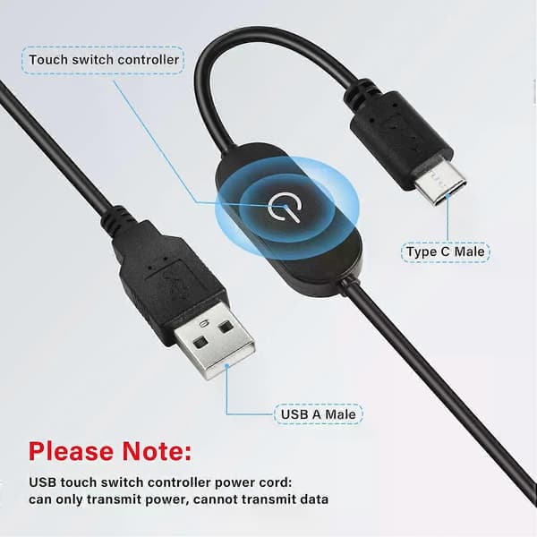 USB Strømkabel med Afbryder USB 20 A til Type C Han LED Touch Lysdæmperledning Enkeltfarvet Dæmpning Tænd Sluk Afbryder Controller DC 5V