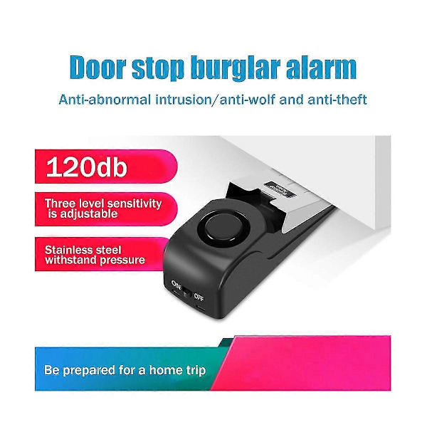2 st Dörrstopplar med Larm för Resor Bärbar 120Db Säkerhet Golv Dörrstopp Justerbar Känslighet Sovsal