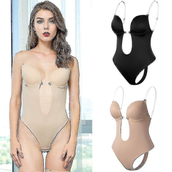 Tflycq Naisten syvä V-pääntie Body Shaper Olkaimeton Selkänojaton Body Shapewear U Upeat Saumattomat Stringit Täys Bodysuits Beige L(36)