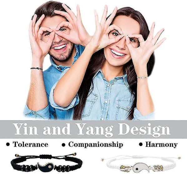 2 Matchende Yin Yang Armbånd, Justerbart Vævet Armbånd til Parforhold