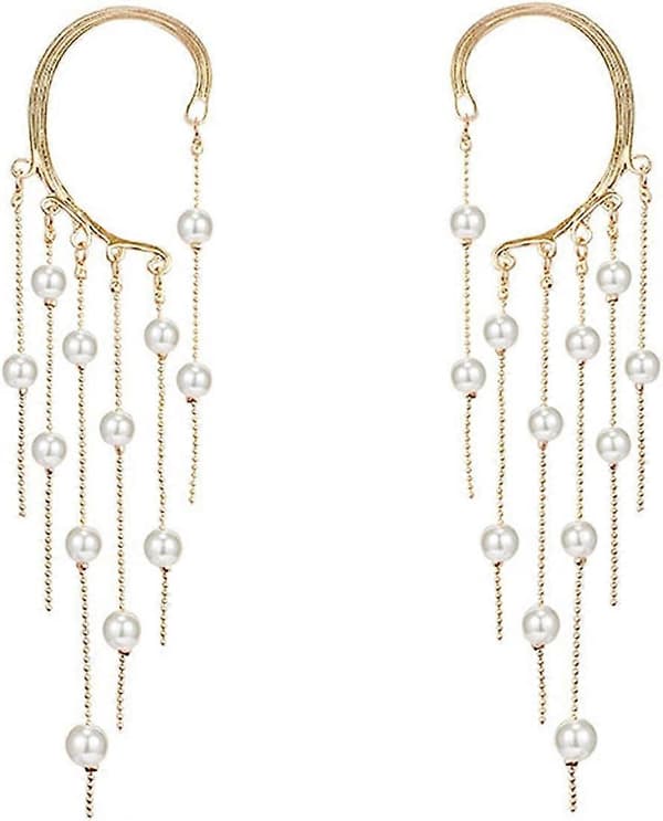 Tassel Perle Hoop Øreringe Guld Pierced Øreclips Glitrende Øreringe Smykker til Kvinder og Piger