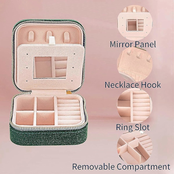 Rejse Smykkeskrin i Velour med Spejl, Mini Gaveæske til Kvinder Piger, Små Bærbare Organizer Æsker til Ringe Øreringe Halskæder Armbånd