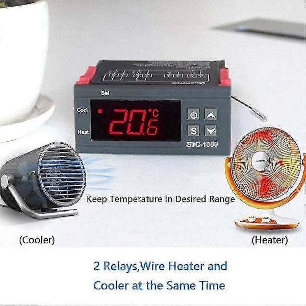 STC-1000 Digital LED Temperaturregulator Värme Kylning Centigrad Termostat 2 Reläutgångar med NTC Sensor Probe 220v