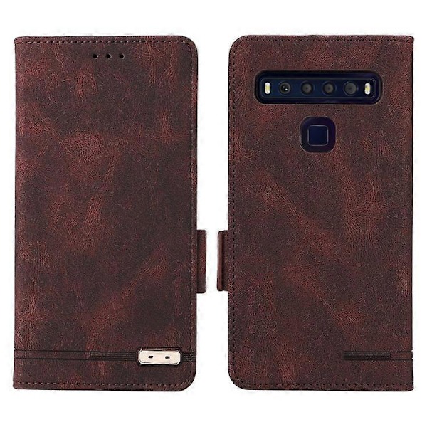 Kompatibelt för TCL 10L/10 Lite Hårdvarudesign Ställ Magnetisk Stängning Läder Mobiltelefonfodral Skydd med Plånbok Espresso